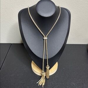 Elegant Long Lariat Gold Tone Tassel Rhinestone Necklace